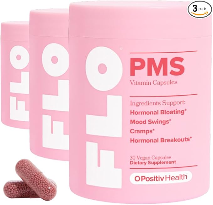 O Positiv FLO PMS Vitamins for Women, 30 Servings (Pack of 3) - Proactive PMS Relief - Targets Hormonal Breakouts, Bloating, Cramps, & Mood Swings with Chasteberry, Vitamin B6, & Lemon Balm