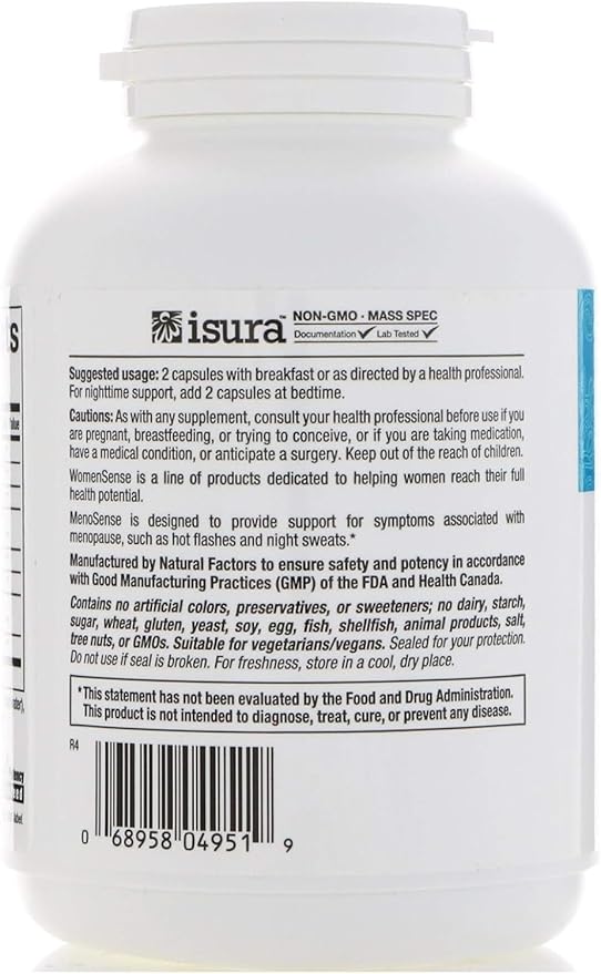 WomenSense MenoSense by Natural Factors, Natural Supplement to Help Improve Menopause Symptoms, Vegan, Non-GMO, 180 Capsules