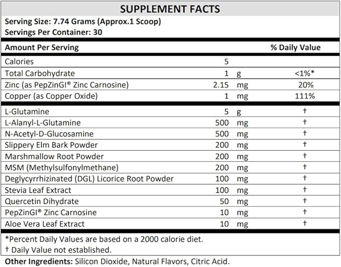 TERRA ORIGIN Healthy Gut Powder (Honey Lemon) | 30-Servings with L-Glutamine, Zinc, Glucosamine, Slippery Elm Bark and More!