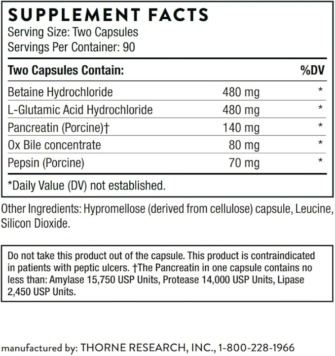 THORNE Advanced Digestive Enzymes (Formerly Bio-Gest) - Blend of Digestive Enzymes to Aid Digestion - Gut Health Support with Pepsin, Ox Bile, Pancreatin - 180 Capsules - 90 Servings