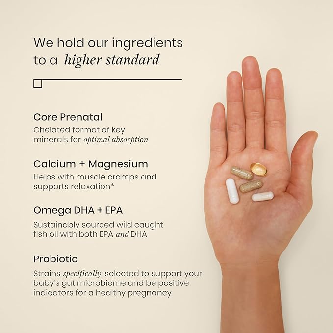 Perelel 3rd Trimester Prenatal Pack - Daily Pregnancy Vitamins - Probiotics, Prenatal Vitamins + Omega 3 DHA Supplements for Women - Soy-Free, Non-GMO Women's Vitamins (30 Pill Packs)
