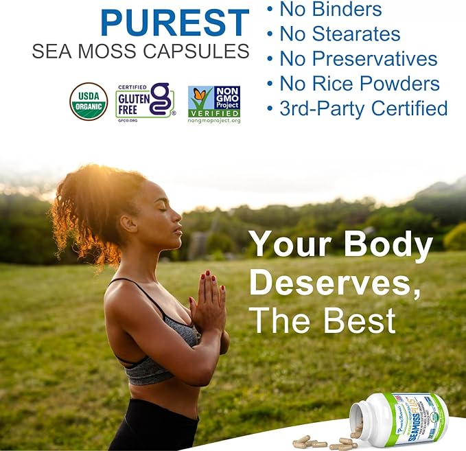 Power By Naturals Sea Moss Plus - USDA Certified Organic Wildcrafted Irish Seamoss, Bladderwrack & Burdock Root, Supplement for Immunity, 60Ct, 2 Pack