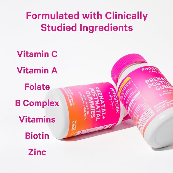 Pink Stork Prenatal + Postnatal Gummy Vitamins for Women - Multivitamin for Pregnancy + Postpartum Recovery - 60 Gummies