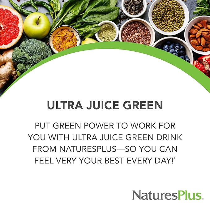 NaturesPlus Ultra Juice Green Powder - .66 lbs, Green Drink - Multinutrient Supplement, 20 Whole Green Foods & Global Algae- Non-GMO, Organic, Gluten-Free - 30 Servings