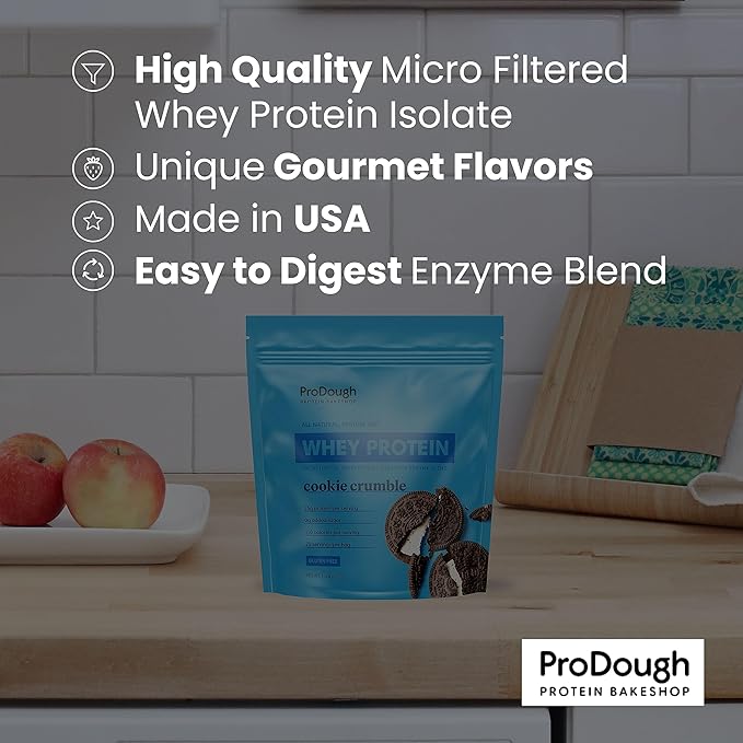 ProDough Gourmet Whey Isolate Hydrolized Protein Powder for Shake Mix- Easy Digest Enzyme Blend, 25g Protein per Serving, Natural Ingredients, Gluten Free, Keto Friendly (Neapolitan)