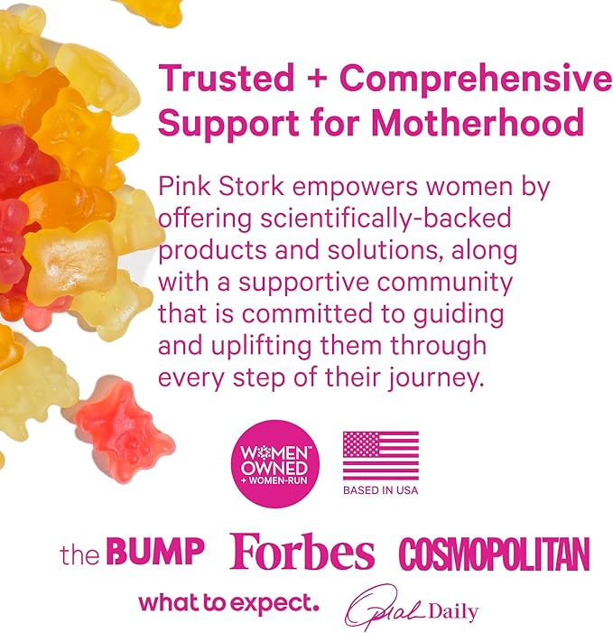Pink Stork Prenatal + Postnatal Gummy Vitamins for Women - Multivitamin for Pregnancy + Postpartum Recovery - 60 Gummies