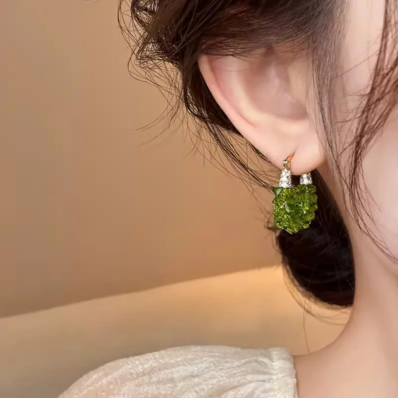 Women’s Green Crystal Earrings – Simple Luxury Temperament Style
