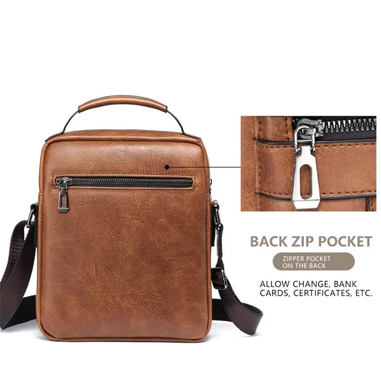 Retro Brown Vertical Backpack with Multiple Compartments