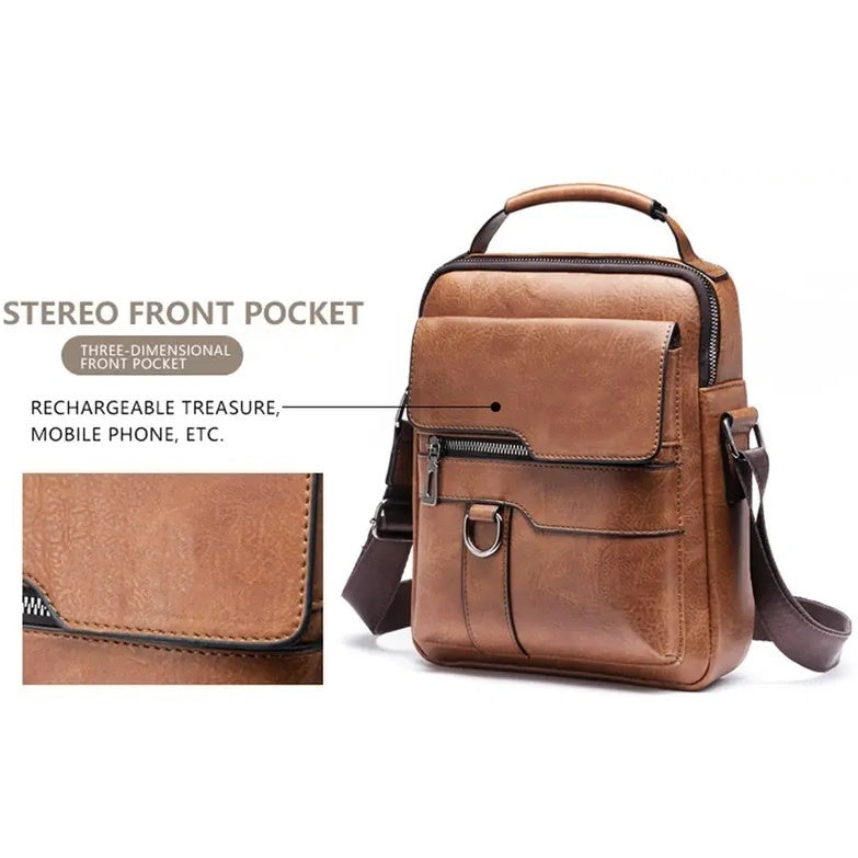 Retro Brown Vertical Backpack with Multiple Compartments