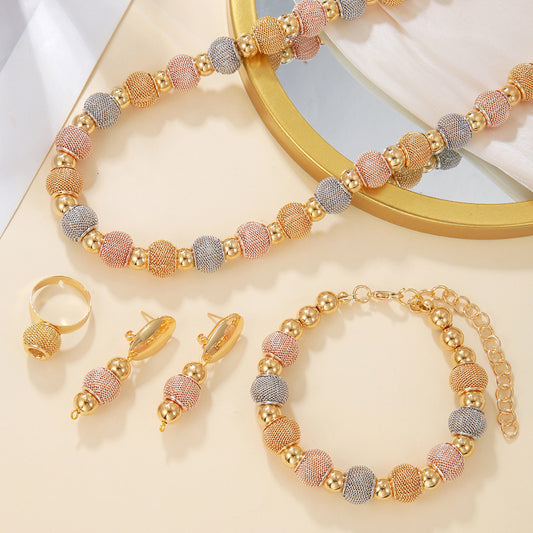 5-Piece Metallic Jewelry Set: Beaded Necklaces, Earrings & Bracelets.