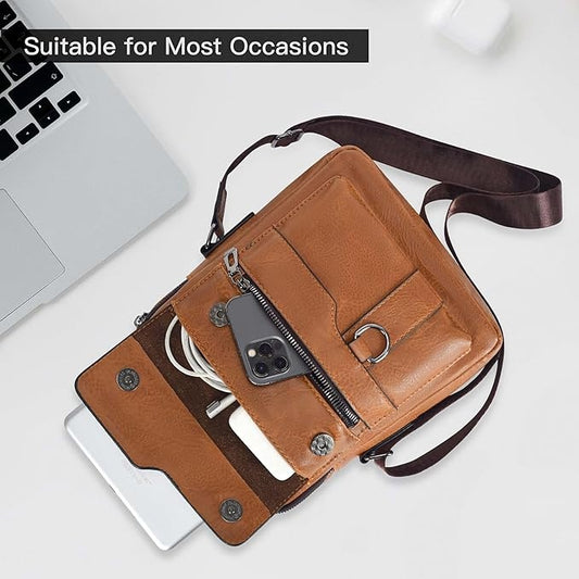 Retro Brown Vertical Backpack with Multiple Compartments