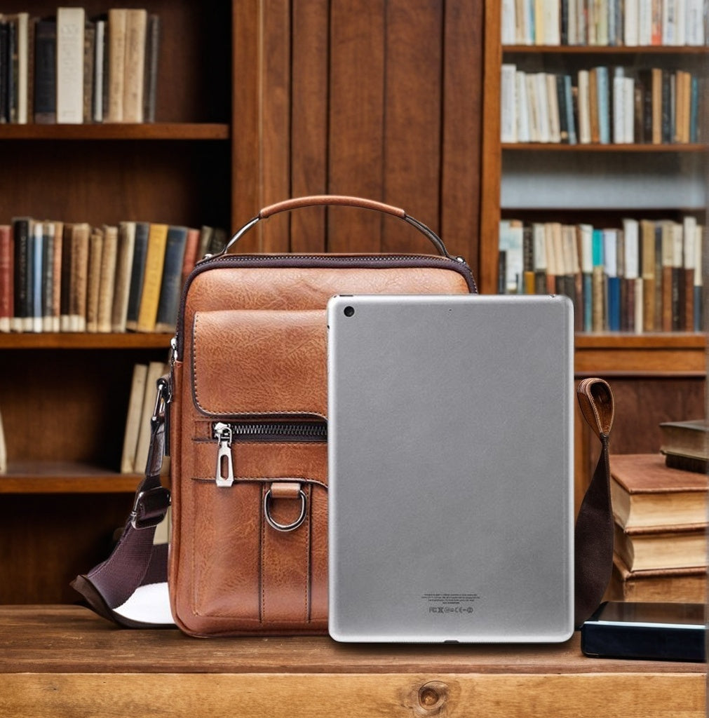 Retro Brown Vertical Backpack with Multiple Compartments