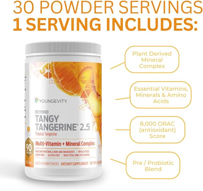Youngevity Beyond Tangy Tangerine 2.5 Tropical Tangerine Ultimate Multi-Vitamin & Mineral Complex - Made With Natural & Whole Foods | 8,000 ORAC (6)