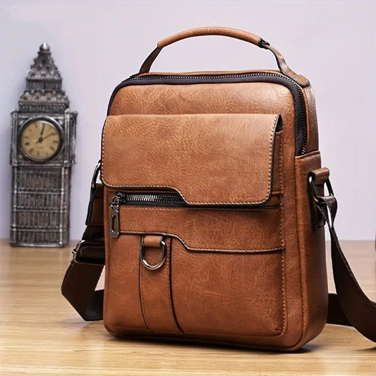 Retro Brown Vertical Backpack with Multiple Compartments