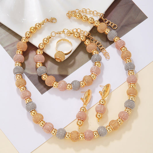 5-Piece Metallic Jewelry Set: Beaded Necklaces, Earrings & Bracelets.