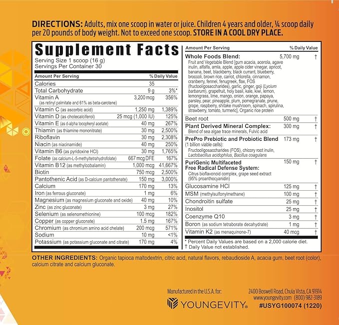 Youngevity Beyond Tangy Tangerine 2.5 Tropical Tangerine Ultimate Multi-Vitamin & Mineral Complex - Made With Natural & Whole Foods | 8,000 ORAC (6)