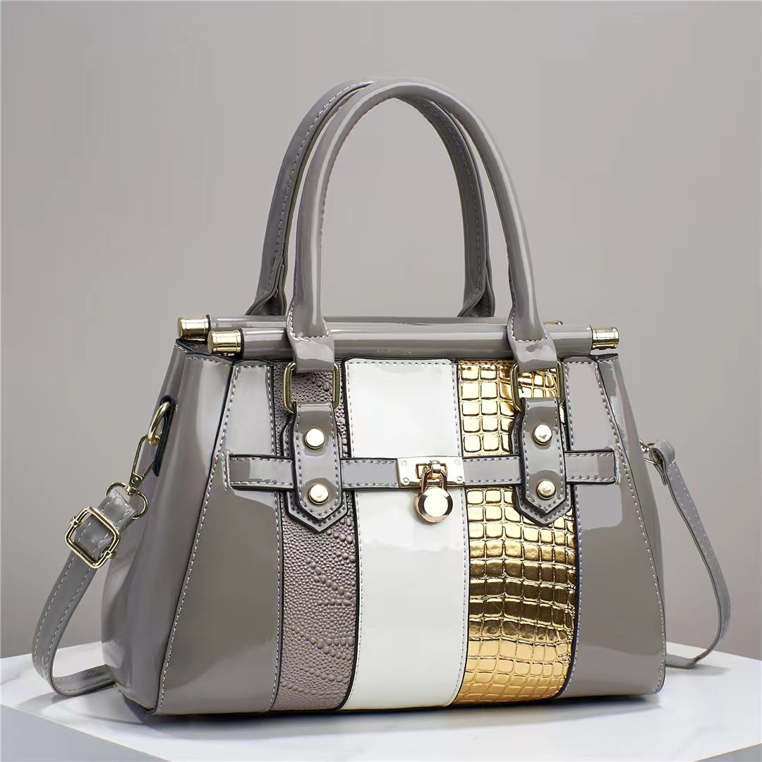 Lizard Pattern Bright Leather Shoulder Bag.