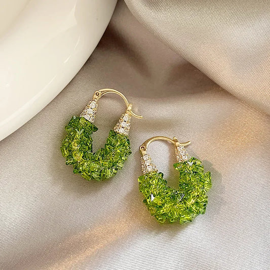 Women’s Green Crystal Earrings – Simple Luxury Temperament Style