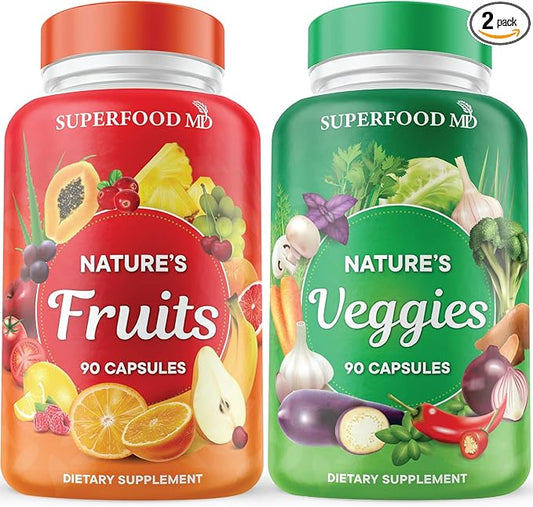 Superfood MD Fruits & Veggies Supplement - Whole Food Natural Superfoods - Supports Energy Levels, with Aloe Vera - Soy Free- 90 Count
