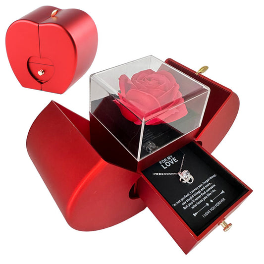 Red Apple Jewelry Box with Eternal Rose Necklace Gifts